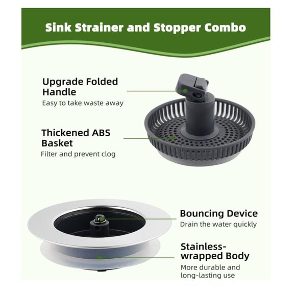 Hygie Rinse 3-in-1 Kitchen Sink Strainer Stopper Universal Pop Up Sink Drainer - Picture 2 of 6